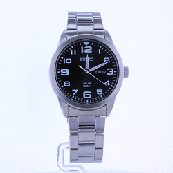 Seiko Men's Solar Silver Bracelet Black Dial SNE471P1 - First Class  Watches™ AUS