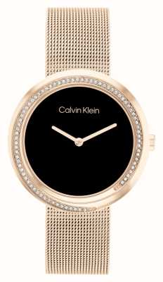 Calvin Klein Women's | Black Dial | Rose Gold Tone Stainless Steel Mesh Bracelet 25200151