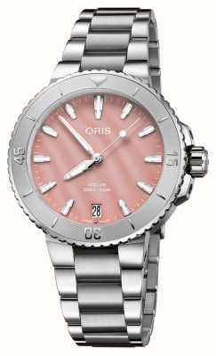 ORIS Aquis Date Automatic (36.5mm) Blush Pink Mother-of-Pearl Dial / Stainless Steel Bracelet 01 733 7770 4158-07 8 18 05P