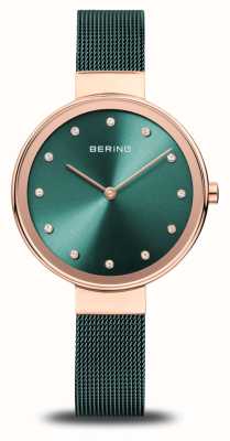 Bering Classic | Green Dial | Green PVD Steel Mesh Bracelet 12034-868