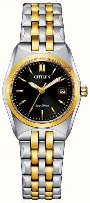Citizen Women's Eco-Drive Two Tone Bracelet Black Dial EW2299-50E