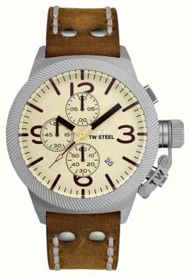 TW Steel Men's Canteen | Cream Chronograph Dial | Brown Leather Strap CS104