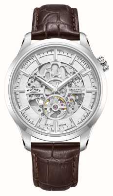Rotary Greenwich | Silver Skeleton Dial | Brown Leather Strap GS02945/06