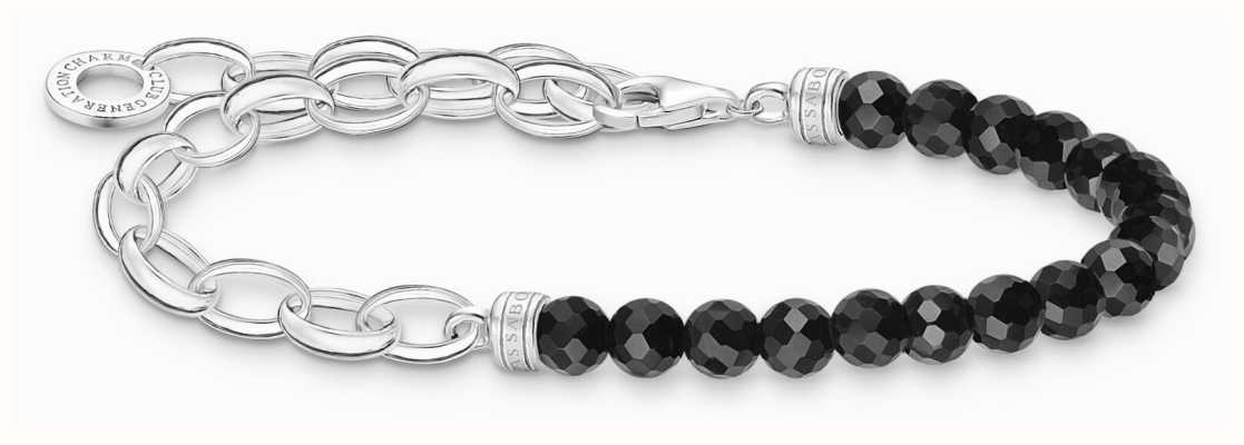 Thomas Sabo Sterling Silver Bracelet | Black Onyx Beads | Charm Bracelet Chain A2098-130-11-L17