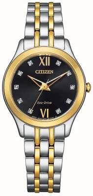 Citizen Women's Silhouette Diamond | Eco-Drive | Black Diamond Dial | Two-Tone Stainless Steel Bracelet EM1014-50E
