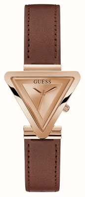 Guess Women's Rose Gold Triangular Dial Brown Leather Strap GW0548L2