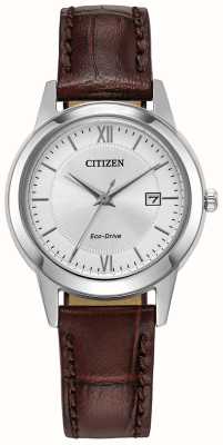 Citizen Women's Eco-Drive Silver Dial Brown Leather Strap FE1087-28A