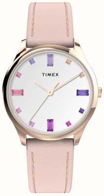 Timex Women's Main Street White Crystal Dial Pink Leather Strap TW2V76400