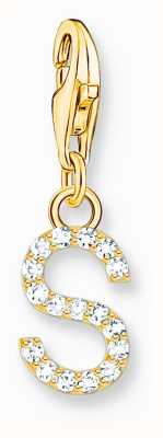Thomas Sabo Charm Pendant Letter S With White Stones Gold Plated 1982-414-14