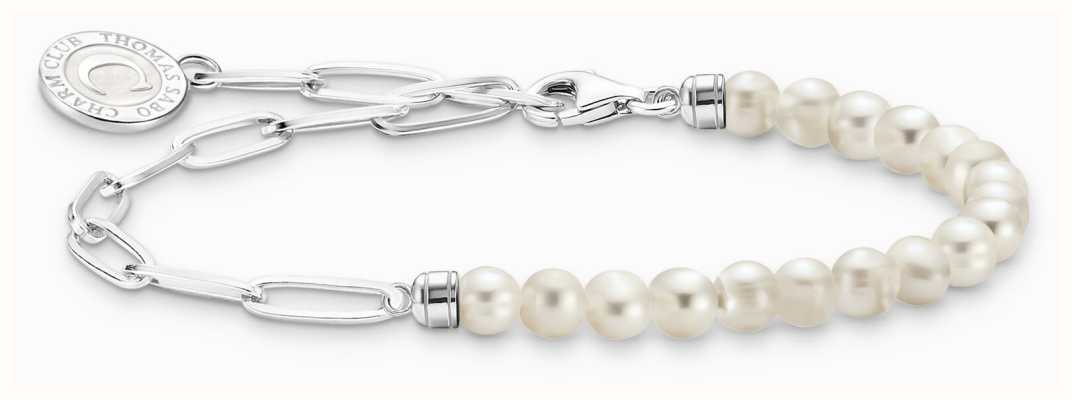 Thomas Sabo Charm Bracelet With White Pearls And Chain Links Sterling Silver 19cm A2129-158-14-L19V