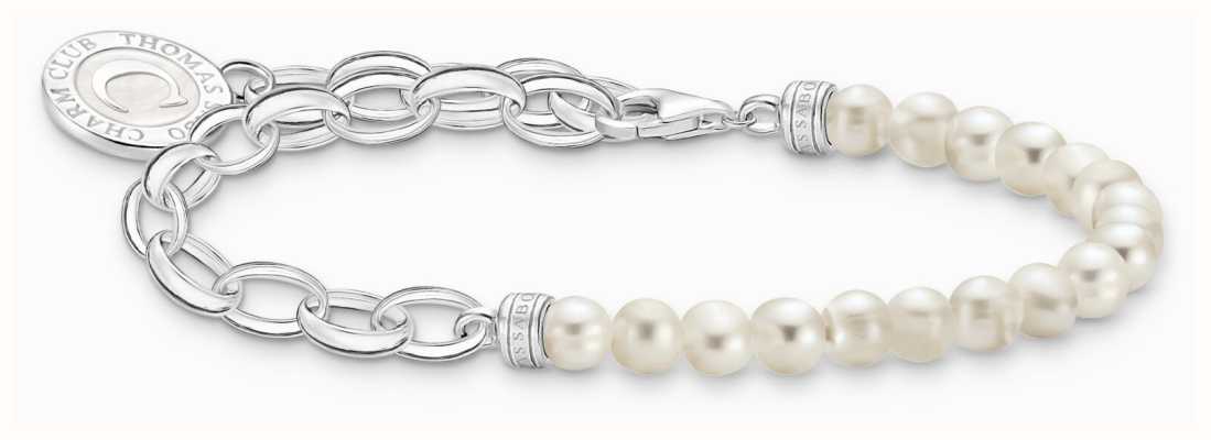 Thomas Sabo Charm Bracelet Sterling Silver Freshwater Pearl Beads 19cm A2128-158-14-L19V