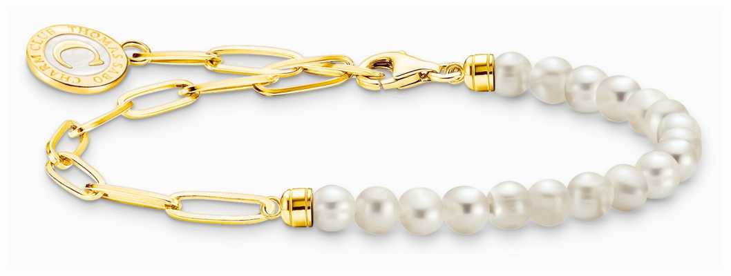Thomas Sabo Charm Bracelet Gold-Plated Sterling Silver Freshwater Pearl Beads 15cm A2129-430-14-L15V