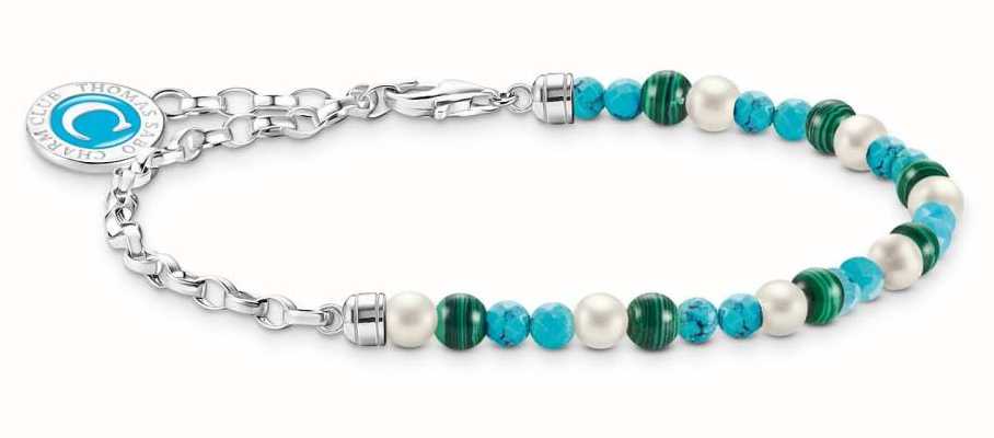 Thomas Sabo Green Blue and White Beaded Sterling Silver Charm Bracelet 15cm A2130-158-7-L15V