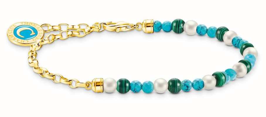 Thomas Sabo Green Blue and White Beaded Gold Plated Charm Bracelet 17cm A2130-140-7-L17V