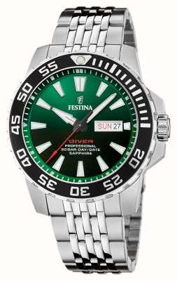 Festina Men's Diver (45mm) Green Dial / Stainless Steel Bracelet F20661/2