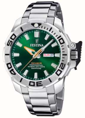 Festina Men's Diver (46.3mm) Green Dial / Stainless Steel Bracelet F20665/2
