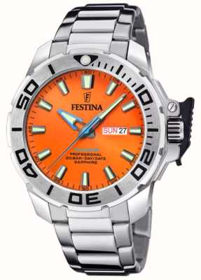 Festina Men's Diver (46.3mm) Orange Dial / Stainless Steel Bracelet F20665/5