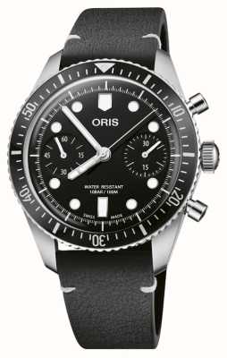 ORIS Divers Sixty-Five Chronograph Automatic (40mm) Black Dial / Black Cervo Volante Deer Leather Strap 01 771 7791 4054-07 6 20 01