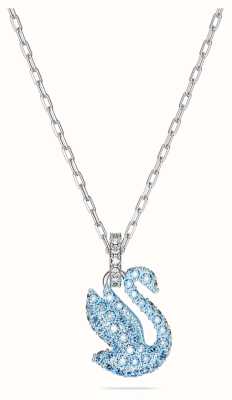 Swarovski Iconic Swan Pendant Necklace Rhodium Plated Blue Crystals 5680422