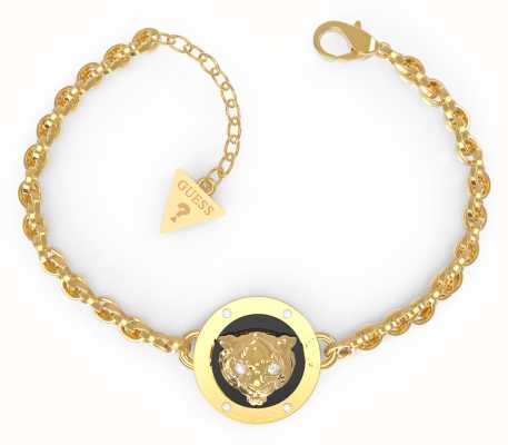 Guess Women's Daktari Gold Plated 20mm Coin Charm Tigresse Bracelet UBB01363YGBKL