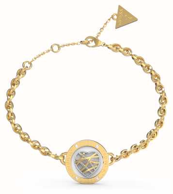Guess Women's Heart Cage Gold Plated Mini Heart White Coin Bracelet UBB03108YGWHL