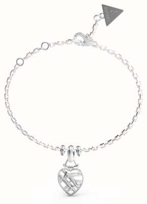 Guess Women's Heart Cage Rhodium Plated Heart Cage Charm Bracelet UBB03100RHL