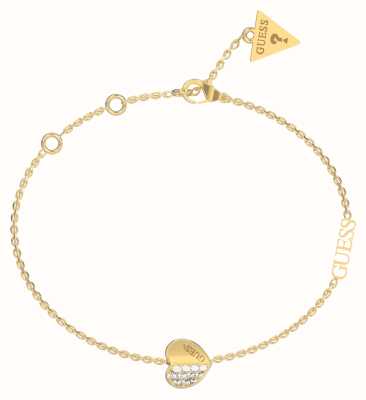 Guess Women's Lovely Guess Gold Plated Pavé Heart Charm Bracelet UBB03036YGL