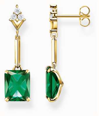 Thomas Sabo Drop Stud Earrings Green and White Gemstones Gold-Plated H2177-971-6