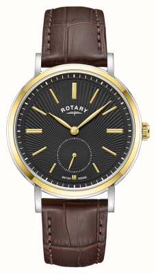 Rotary Dress Small-Seconds Quartz (37mm) Charcoal Black Guilloché Dial / Brown Leather Strap GS05321/04