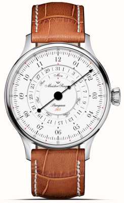 MeisterSinger Pangaea Day Date 365 (40mm) White Dial / Cognac Brown Leather Strap PDD365901