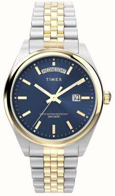 Timex Legacy Day-Date (41mm) Blue Sunray Dial / Two-Tone Stainless Steel Bracelet TW2W42600