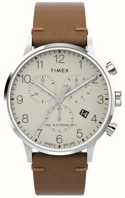 Timex Waterbury Classic Chronograph (40mm) Cream Dial / Brown Leather Strap TW2W50900