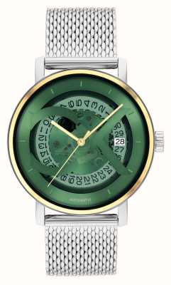 Calvin Klein Men's Iconic Automatic (40mm) Green Skeleton Dial / Stainless Steel Mesh Bracelet 25300005