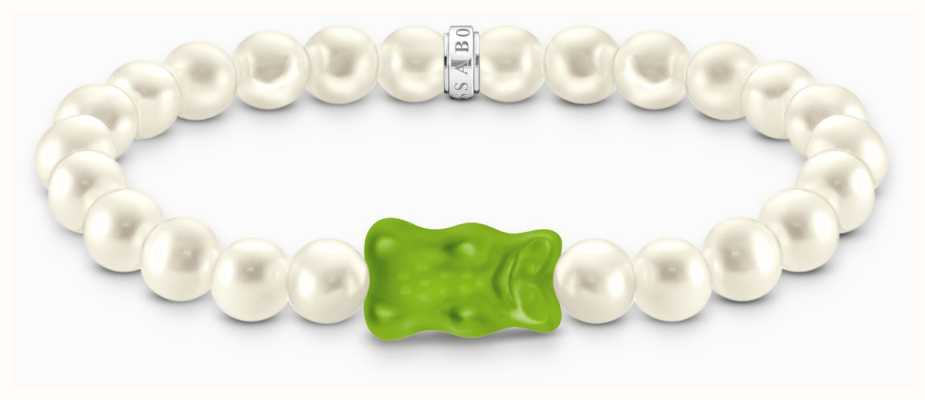 Thomas Sabo x HARIBO Green Goldbear Beaded Pearl Bracelet 15cm A2154-017-6-L15