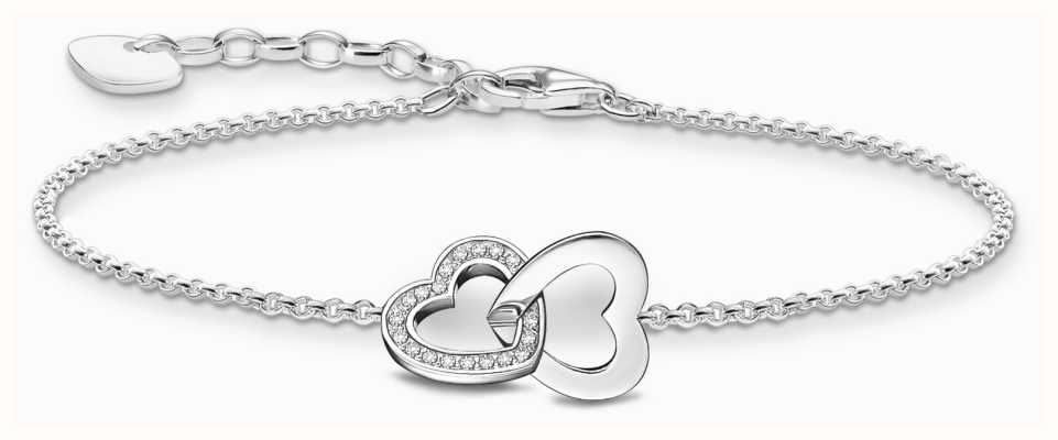 Thomas Sabo Intertwined Hearts White Crystal Sterling Silver Bracelet 19cm A2163-051-14-L19V