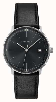 Junghans Men's Max Bill Quartz Plain Black Dial Black Leather Watch 041/4465.04