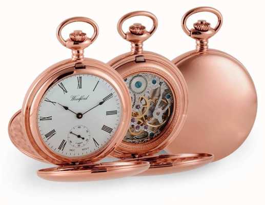 Woodford Double Hunter Rose Gold Mechanical Pocket Watch 1093