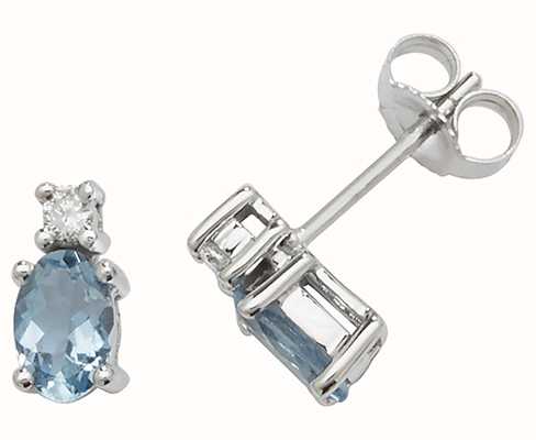 James Moore TH 9k White Gold Oval Aquamarine Diamond Stud Earrings ED249WAQ