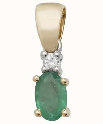 James Moore TH 9k Yellow Gold Oval Emerald Diamond Pendant PD240E