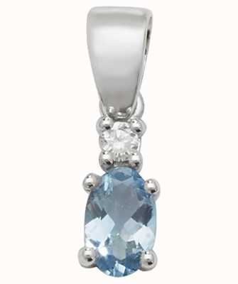 James Moore TH 9k White Gold Oval Aquamarine Diamond Pendant PD240WAQ