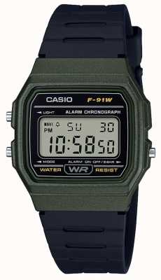 Casio Alarm Chronograph Green & Black Case F-91WM-3AEF