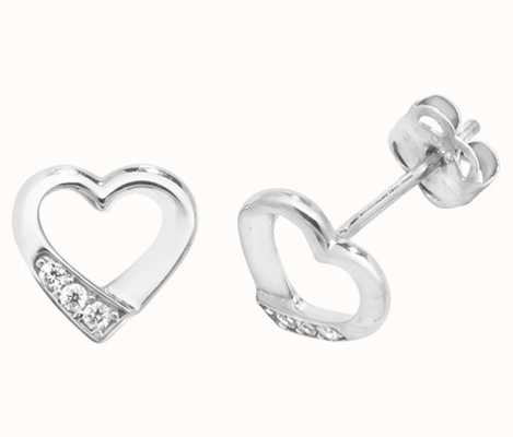 James Moore TH 9ct White Gold  Heart Cubic Zirconia Stud Earrings ES432W