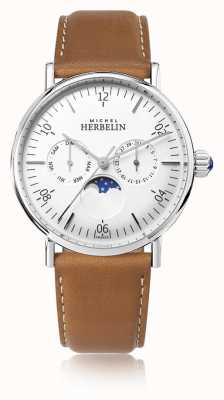 Michel Herbelin Montre Inspiration Moonphase Brown Leather Strap White Dial 12747/AP11GO