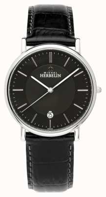 Michel Herbelin Men's Classique Black Leather Strap Black Dial 12248/14