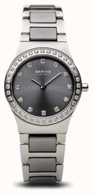 Bering | Women's Ceramic Polished Silver | Crystal Set | Grey Dial | 32426-703