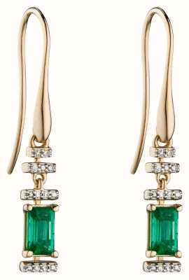 Elements Gold 9k Yellow Gold Emerald and Diamond Deco Drop Earrings GE2304G