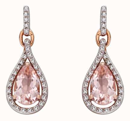 Elements Gold 9k Rose Gold Morganite And Diamond Teardrop Earrings GE2272P