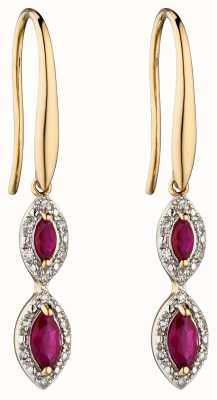 Elements Gold 9k Yellow Gold Ruby And Marquise Diamond Drop Earrings GE2283R