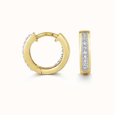 James Moore TH 9ct Yellow Gold Diamond Set Huggie Hoop Earrings 12mm ED134