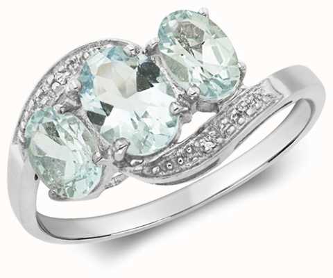 James Moore TH 9k White Gold 3 Stone Diamond Aquamarine Ring RD212WAQ